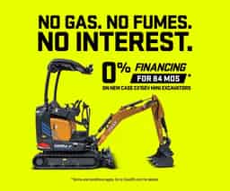 Get 0% financing for up to 84 months on the all-electric CASE CX15EV.