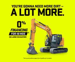 0% financing for up to 48 months* on new CASE Large Excavators