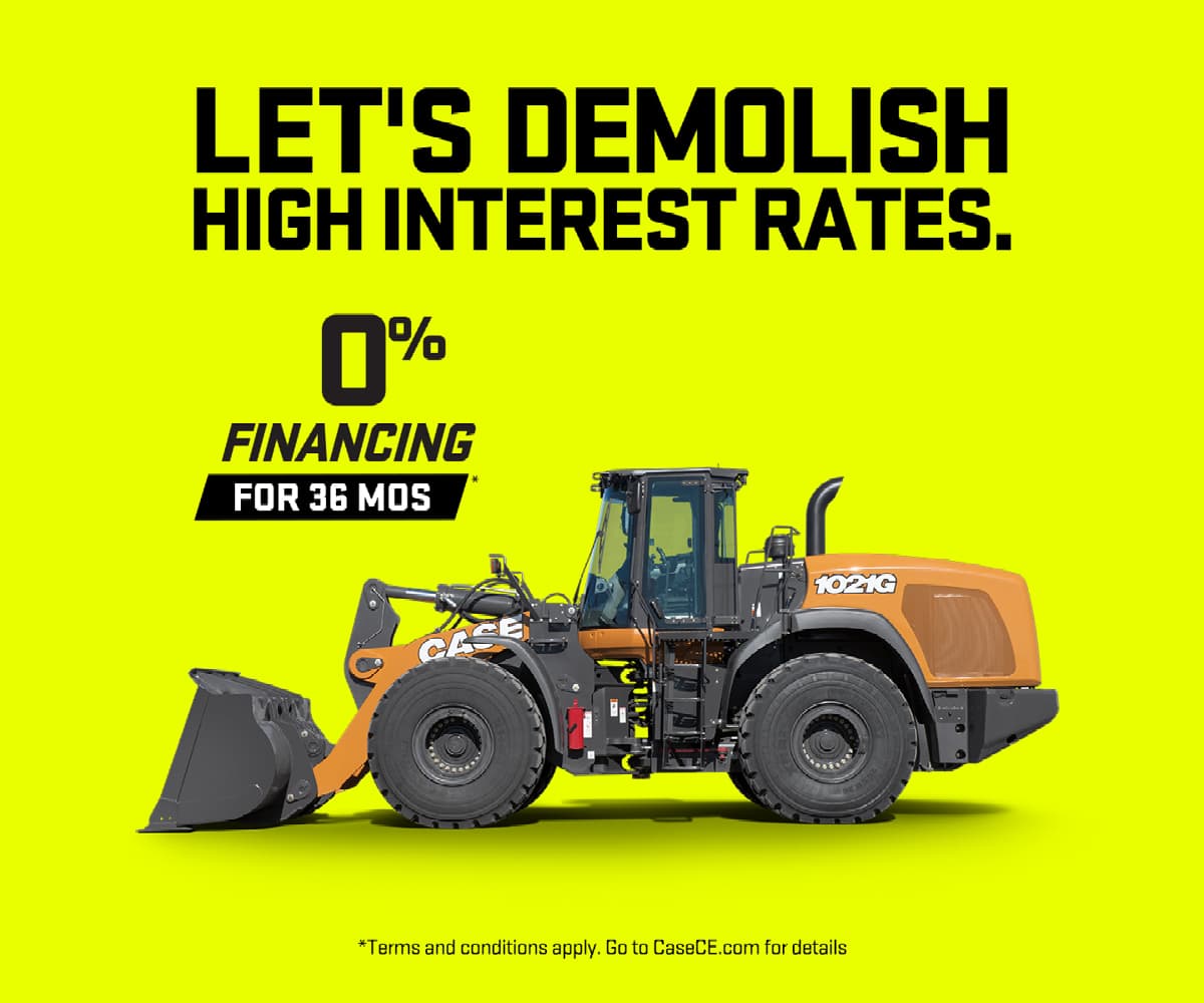 0% financing for up to 36 months* on new CASE Large Wheel Loaders.