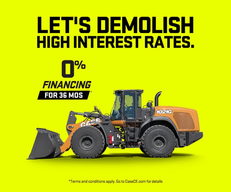 0% financing for up to 36 months* on new CASE Large Wheel Loaders.