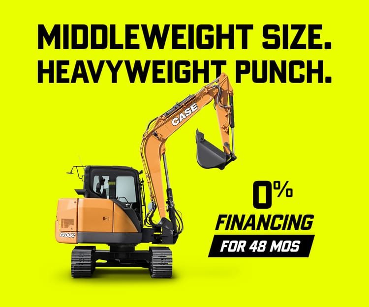 0% financing for up to 48 months* on new CASE Midi Excavators.