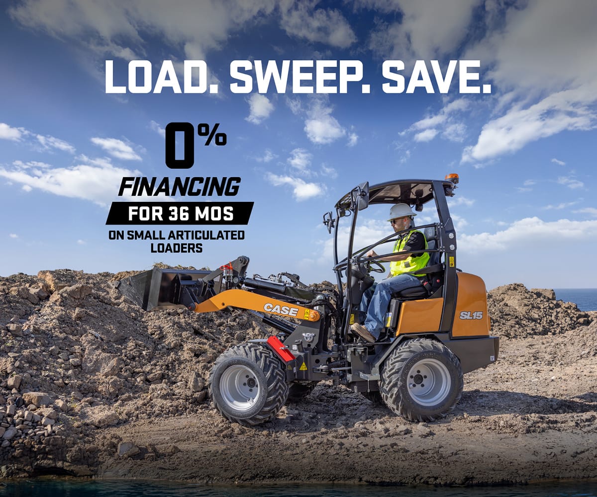 0% financing for up to 36 months* on new CASE Small Articulated Loaders